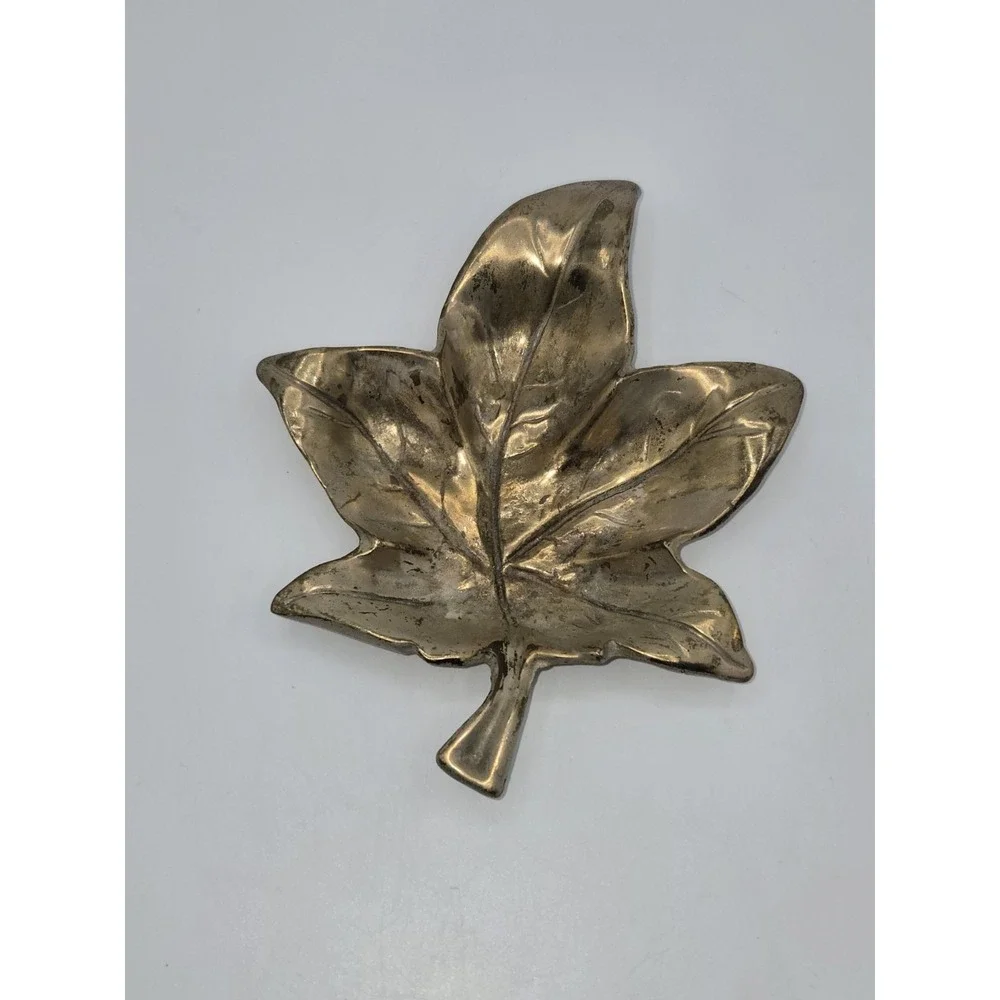 Vintage Brass Ivy Leaf Trinket Dish Catchall Gold Tone Decorative Bowl 6